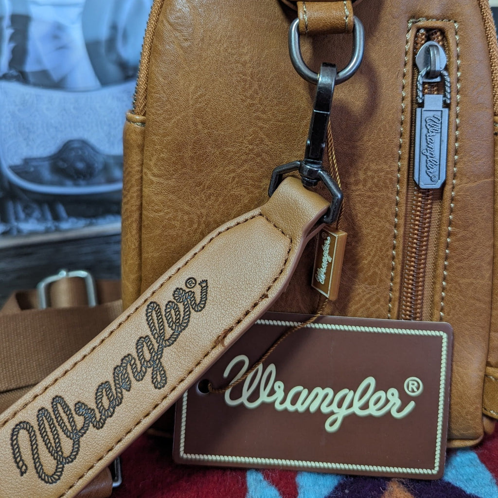 Wrangler Sling Bag Purse by Montana West Brown Detailed View 