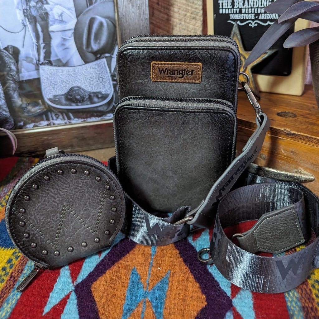 Wrangler Crossbody Cell Phone Purse with Coin Bag by Montana West Grey Front View