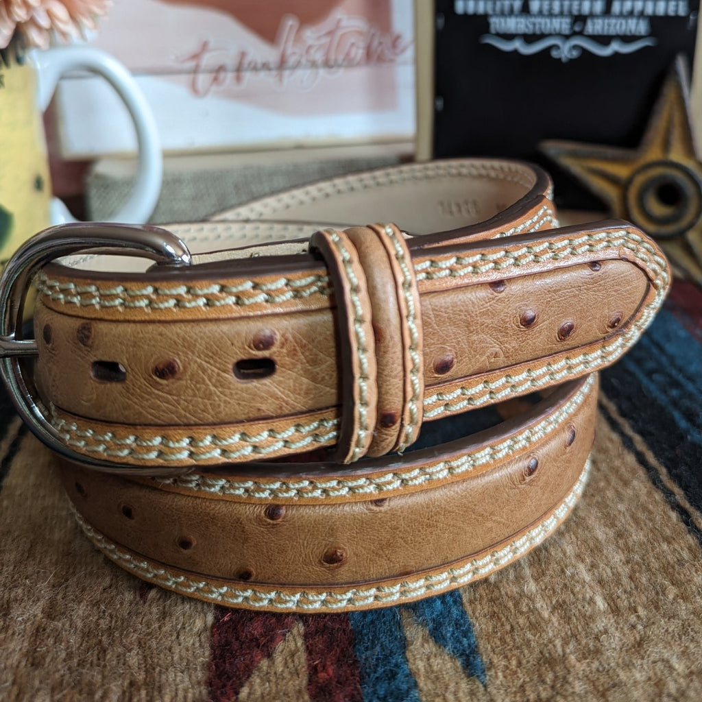 Brown Ostrich Print Leather Belt by Tony Lama  9347L side view