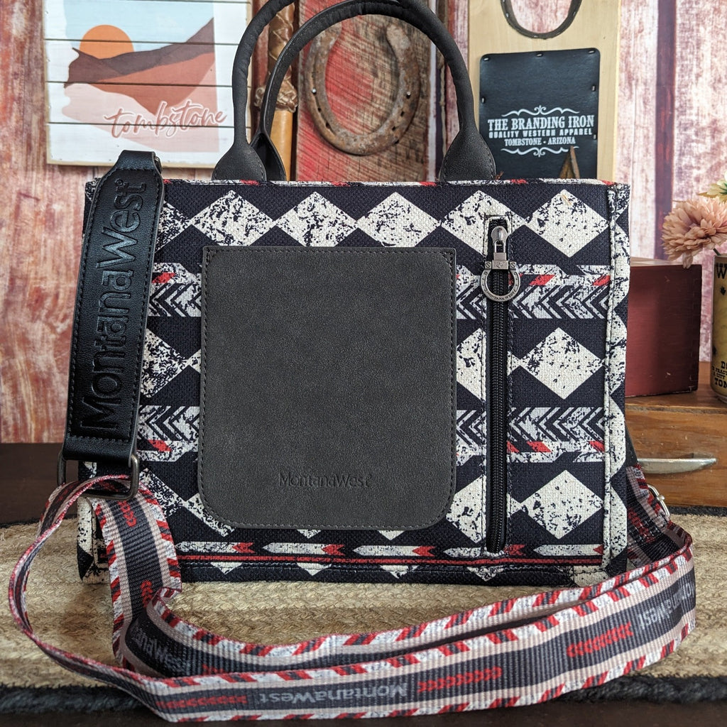 Boho Print Concealed Carry Tote Crossbody by Montana West Red Back View