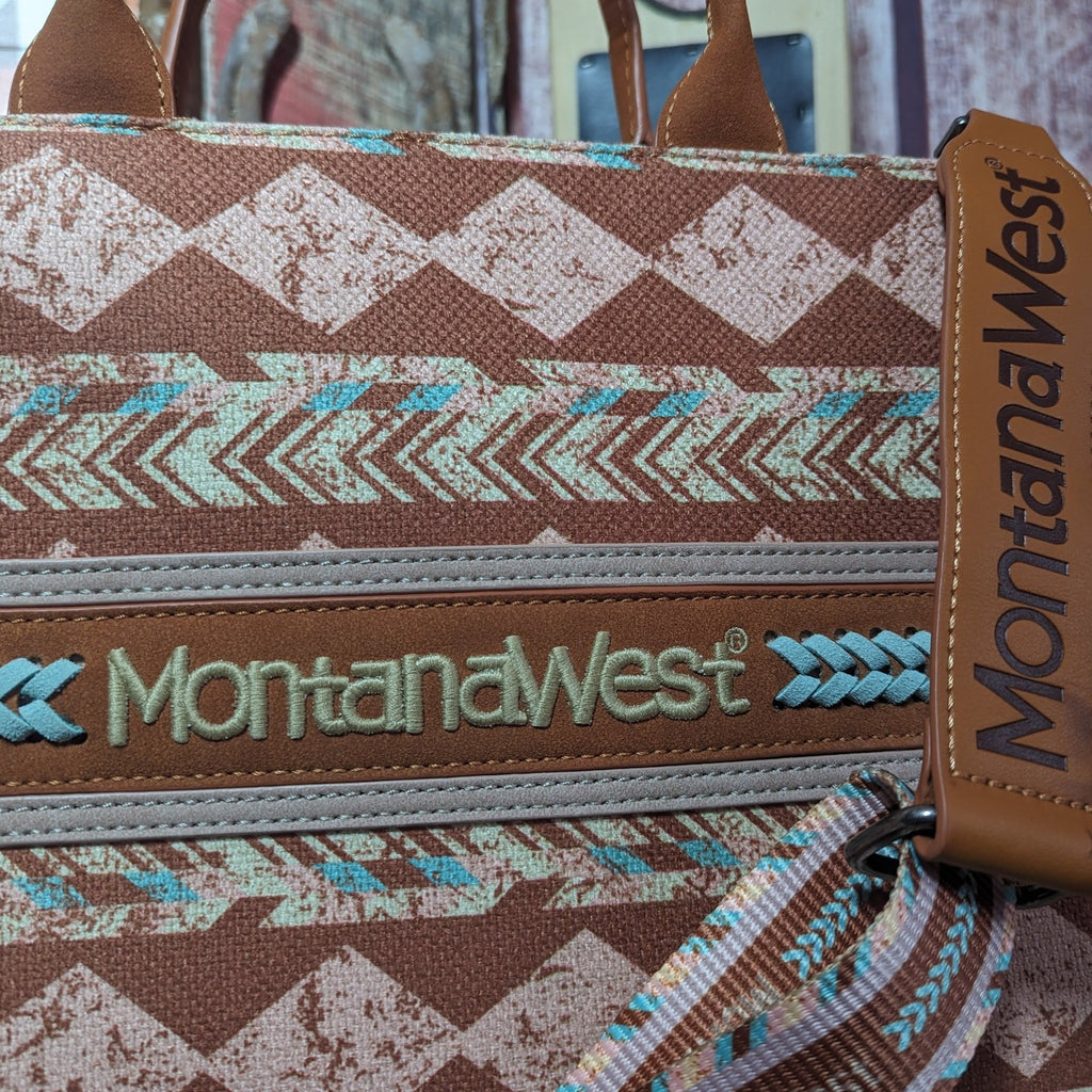 Boho Print Concealed Carry Tote Crossbody by Montana West Brown Detailed View