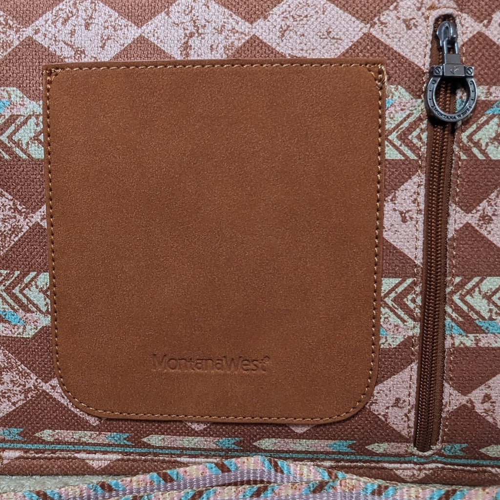 Boho Print Concealed Carry Tote Crossbody by Montana West Brown Detailed View