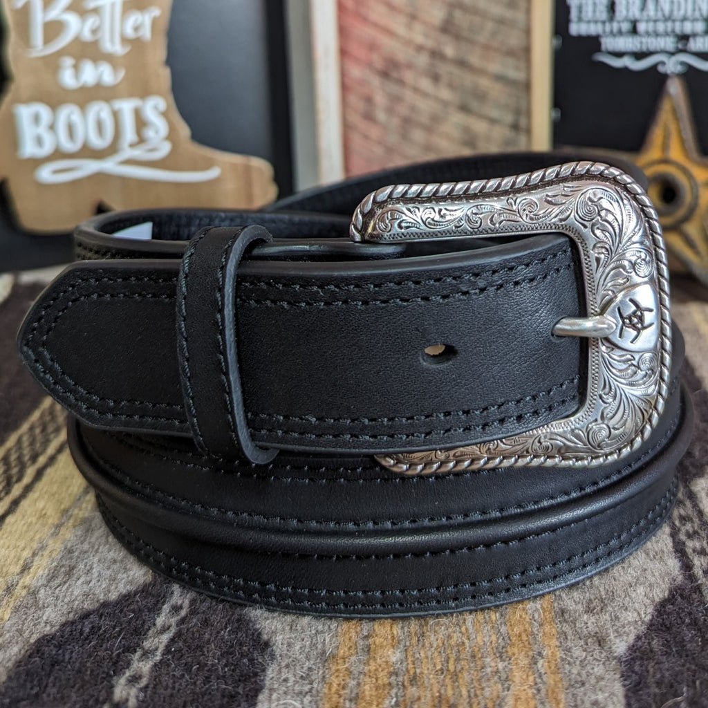Black Ariat Leather Belt Center Bump A1019401 Front View