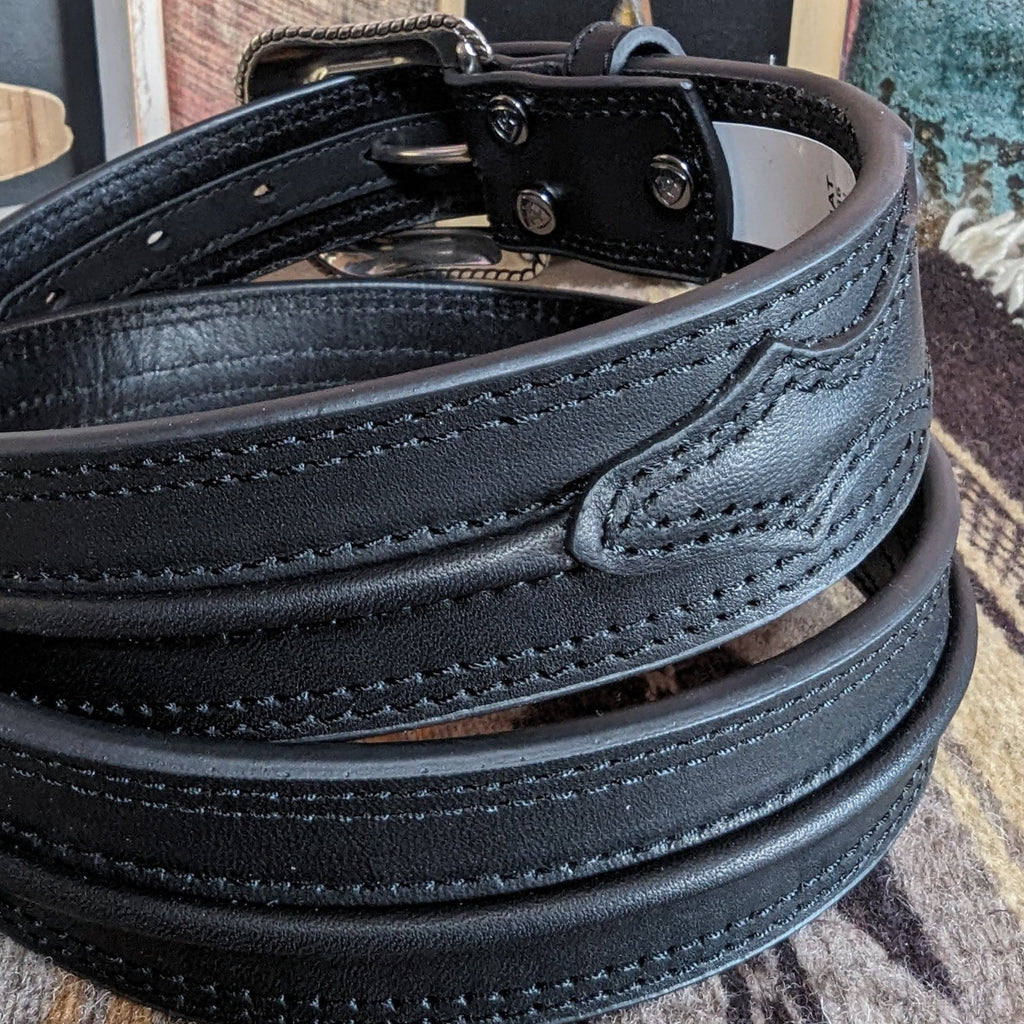 Black Ariat Leather Belt Center Bump A1019401 Back View