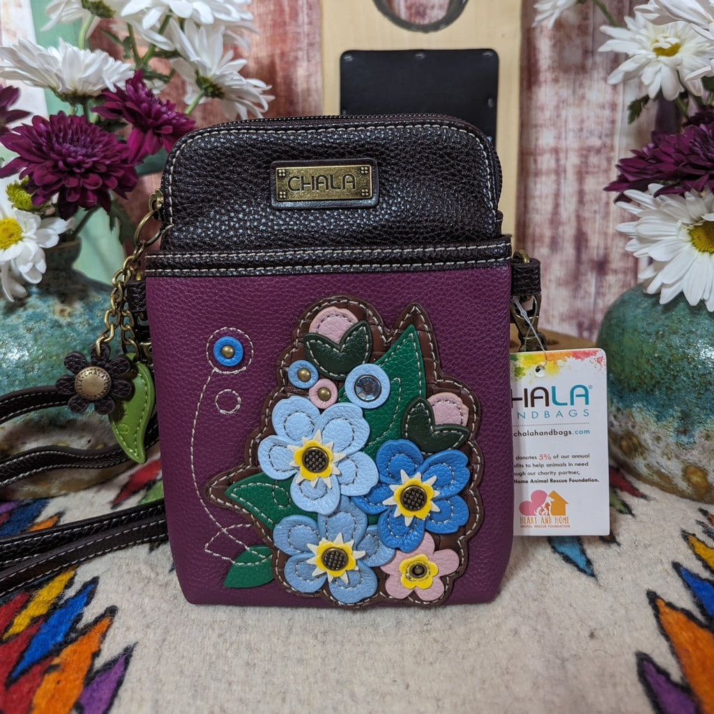 Flower Cellphone Crossbody Purses by Chala Forget Me Not Front View