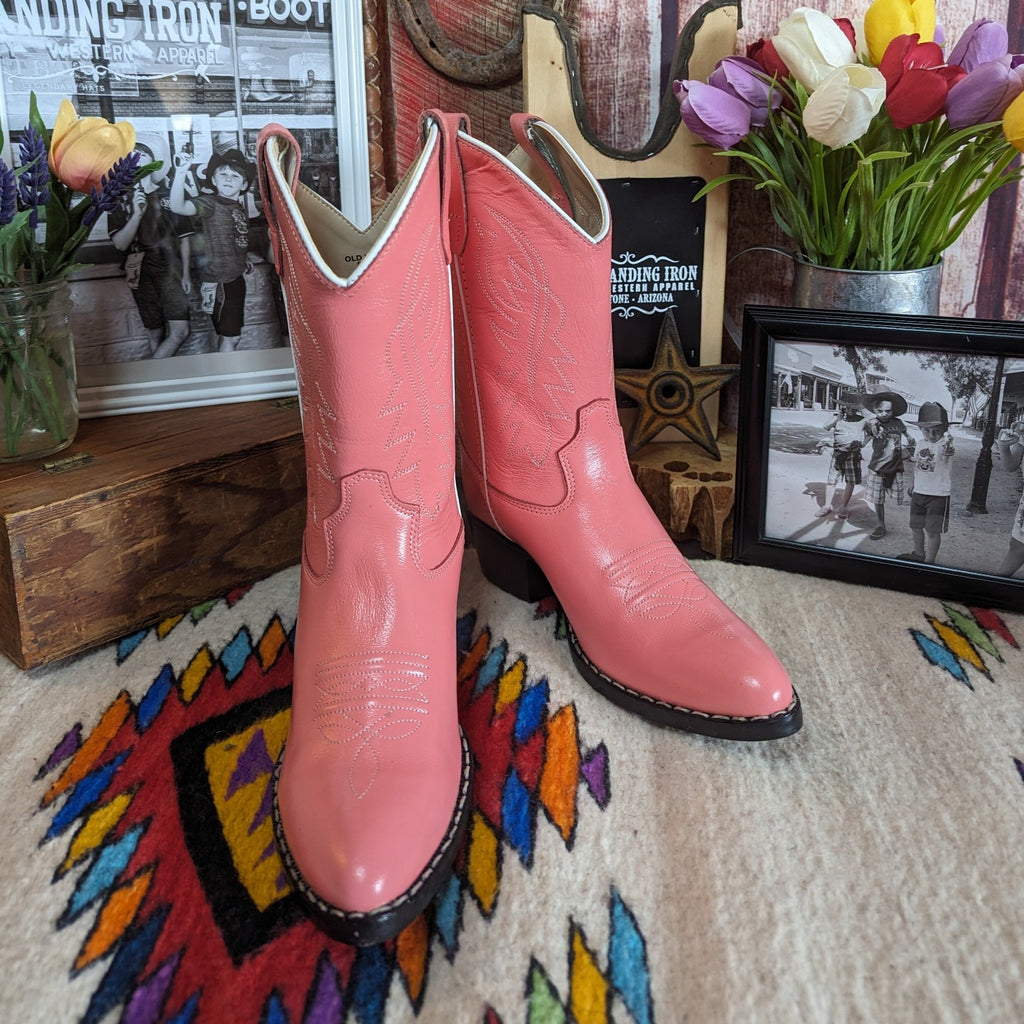 Gradeschool Leather Boots in Pink by Old West 8119 Front View