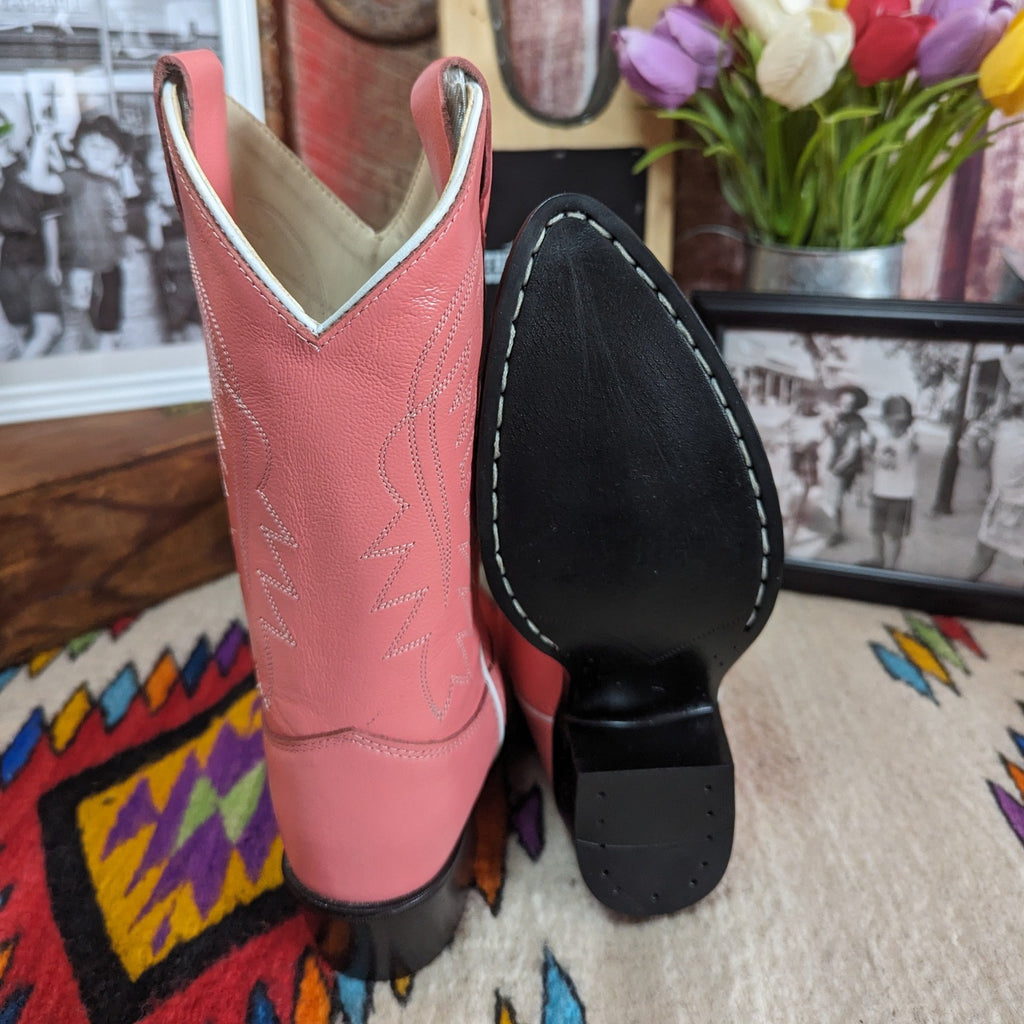 Gradeschool Leather Boots in Pink by Old West 8119 Sole View