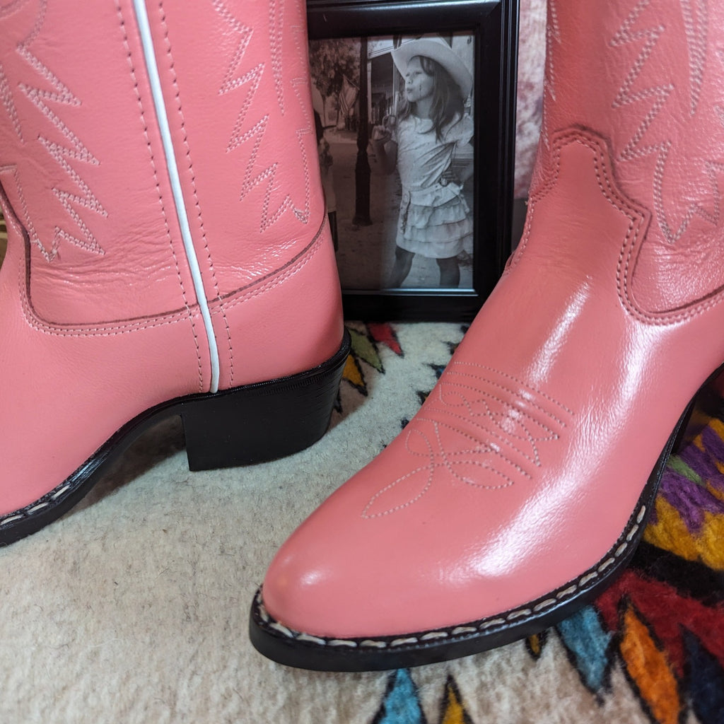 Gradeschool Leather Boots in Pink by Old West 8119 Detailed View