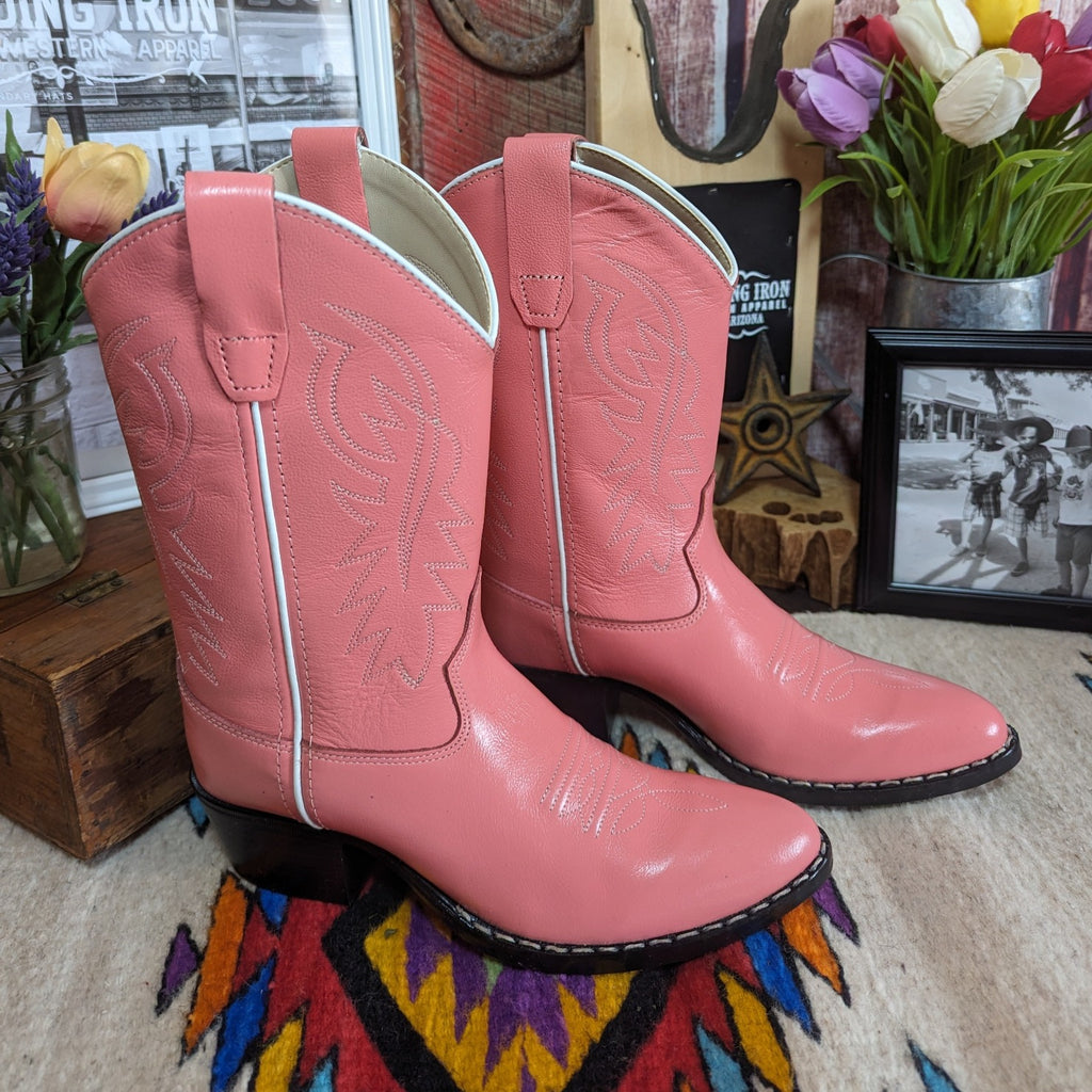 Gradeschool Leather Boots in Pink by Old West 8119 Side View