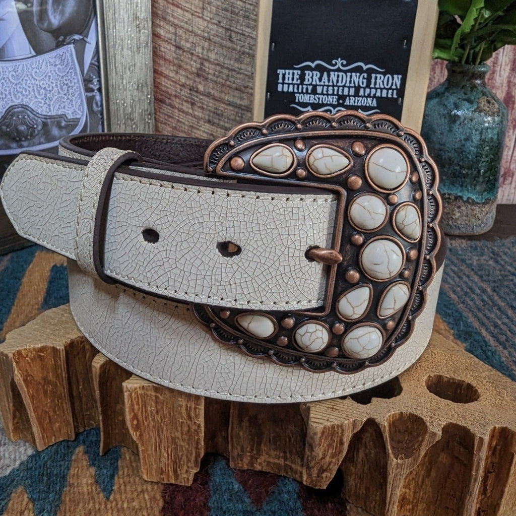 Women's Ariat Belt Cracked White Leather an Stone D140006605 Detailed View