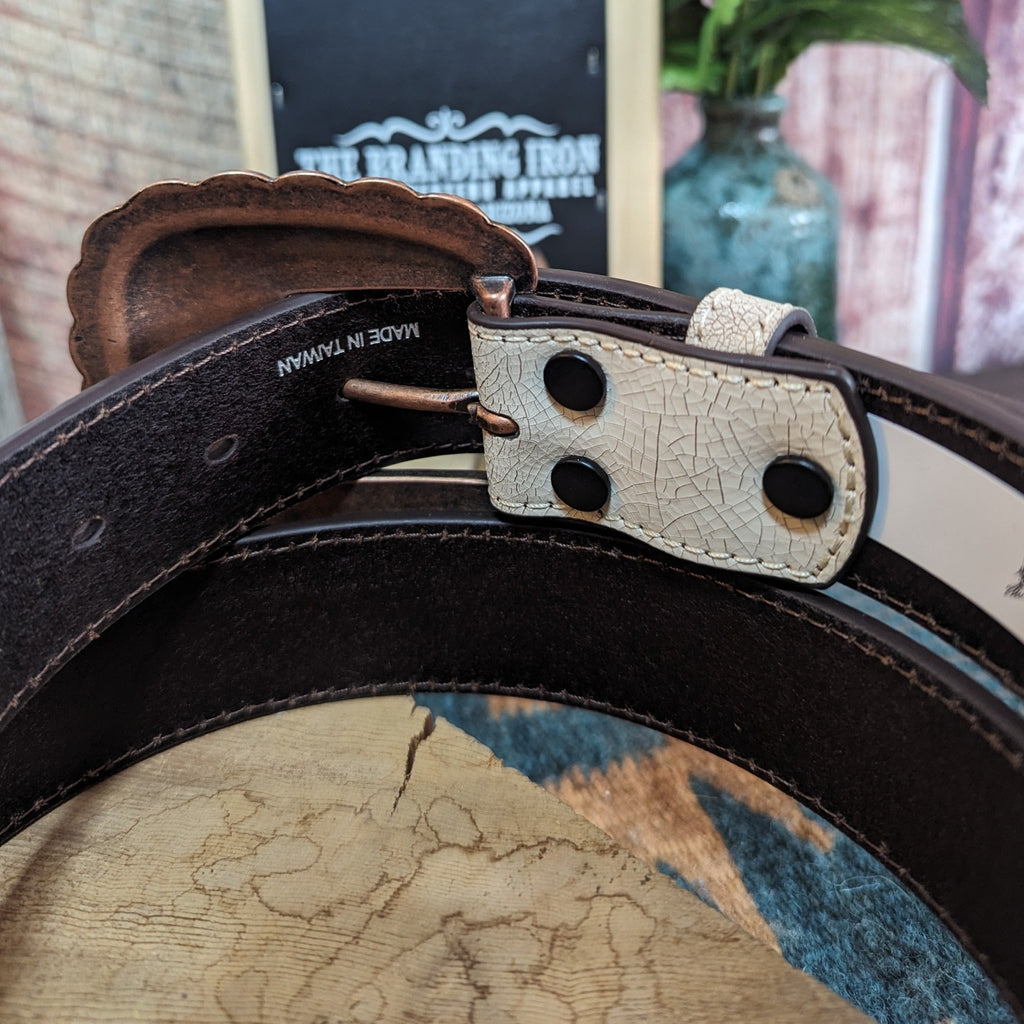 Women's Ariat Belt Cracked White Leather an Stone D140006605 Inside View