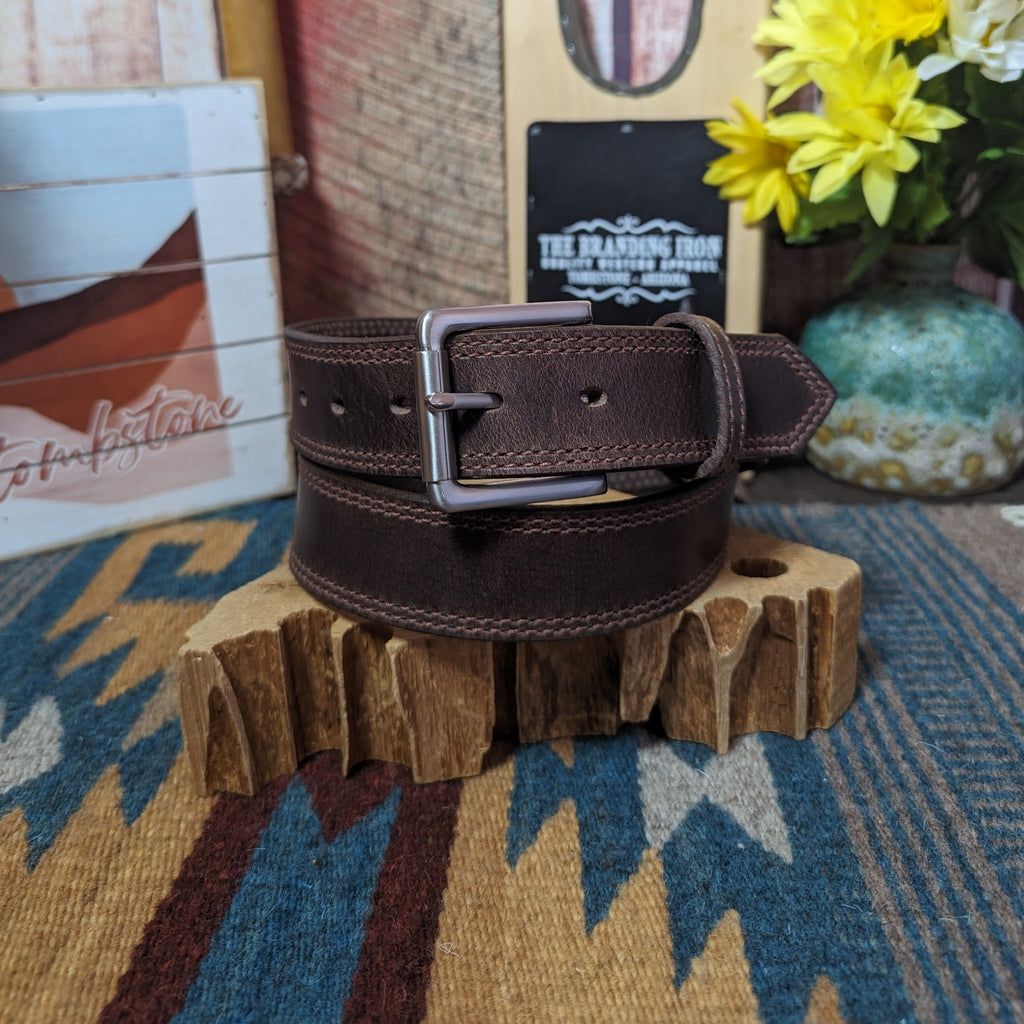 Handcrafted "Mason" Leather Belt by Gingerich 122-18/122-36 Front View