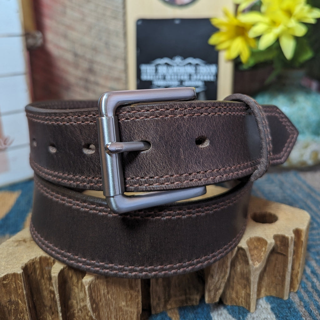 Handcrafted "Mason" Leather Belt by Gingerich 122-18/122-36 Detailed View