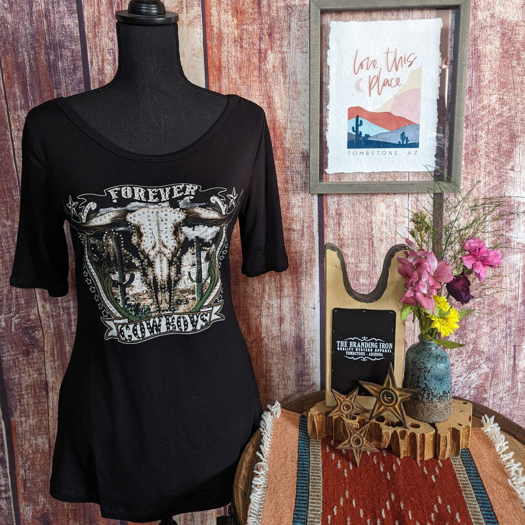 Liberty Wear "Forever Cowboy" Black T-Shirt 7042 Front View