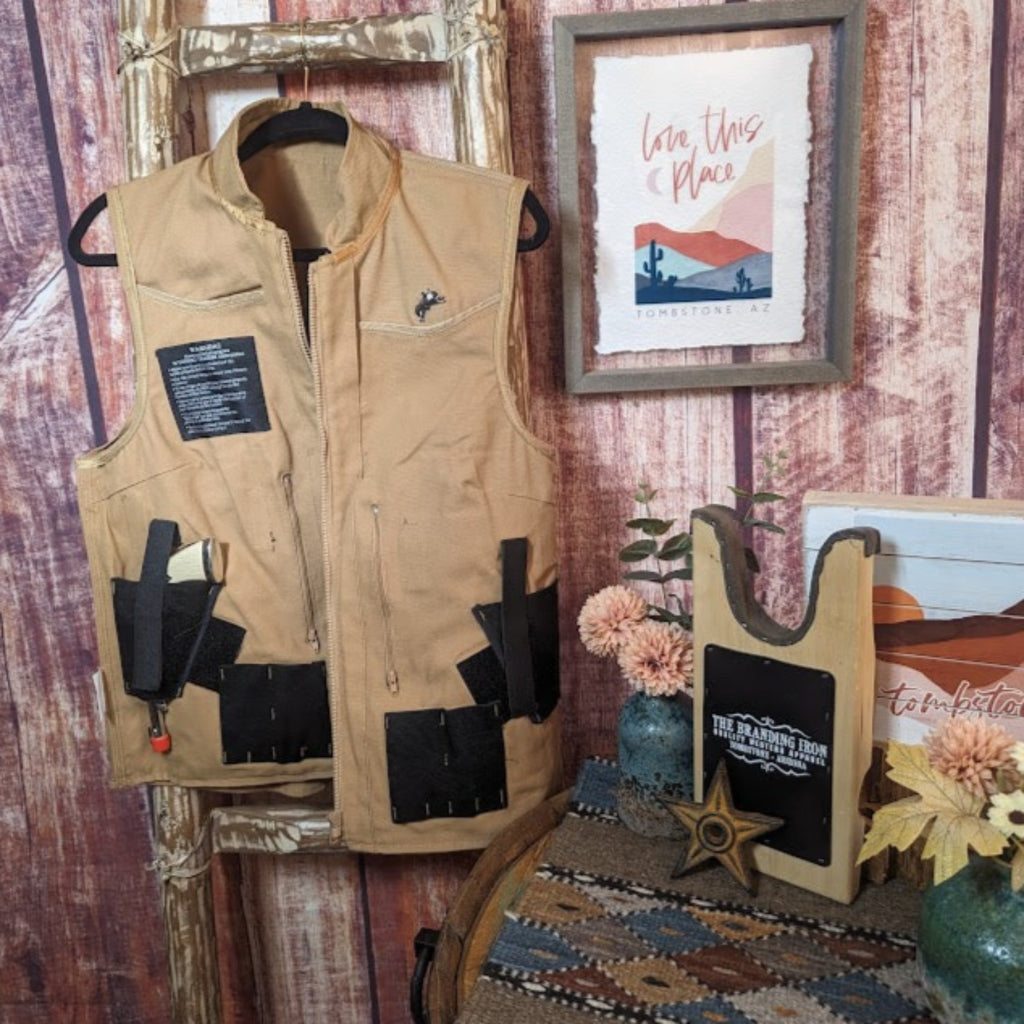 Women’s Conceal Carry Vest the "Calamity" by Wyoming Traders Inside View Tan