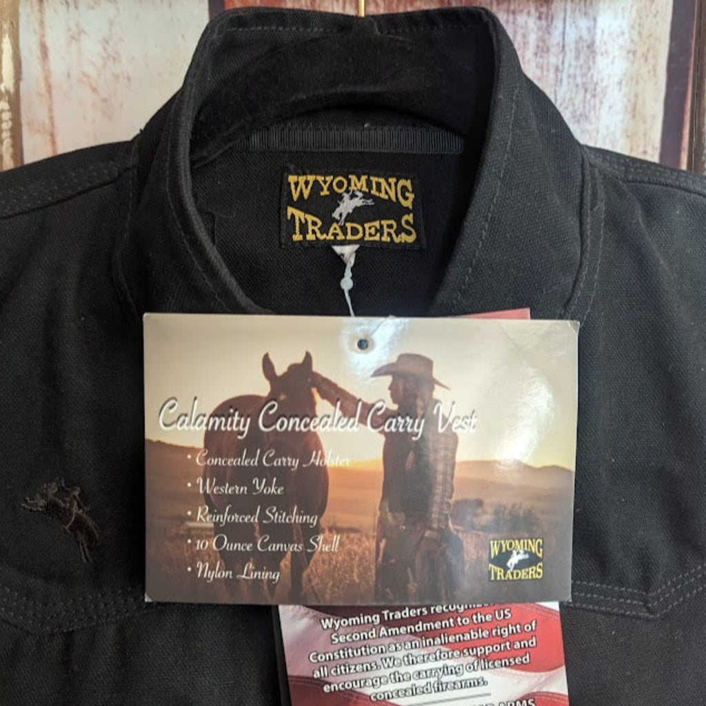 Women’s Conceal Carry Vest the "Calamity" by Wyoming Traders Detailed Tag View Black 
