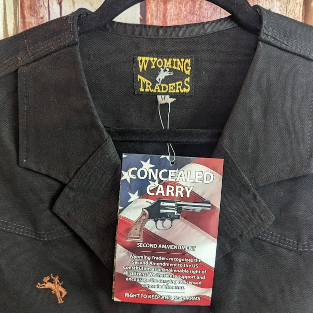 Conceal Carry Vest, the "Texas" by Wyoming Traders Detailed Tag View Black