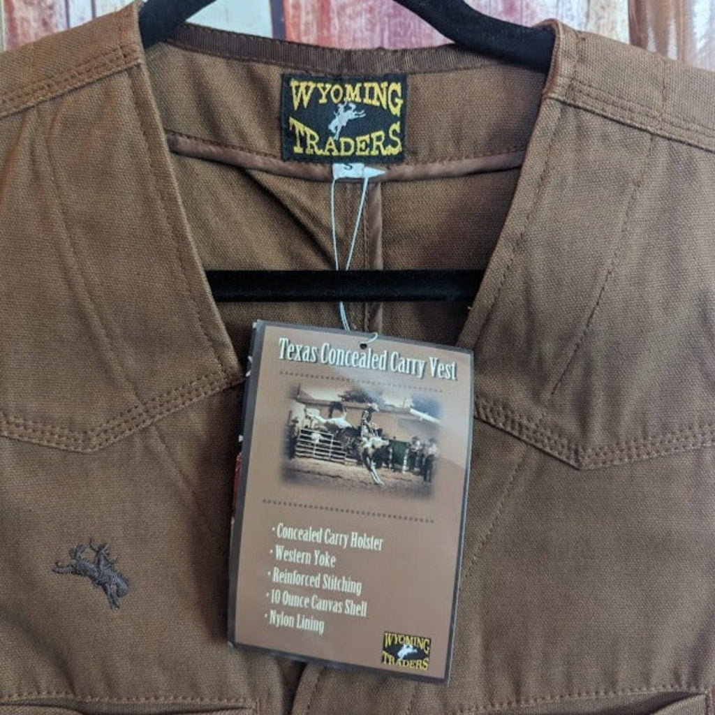 Conceal Carry Vest, the "Texas" by Wyoming Traders Detailed Tag View