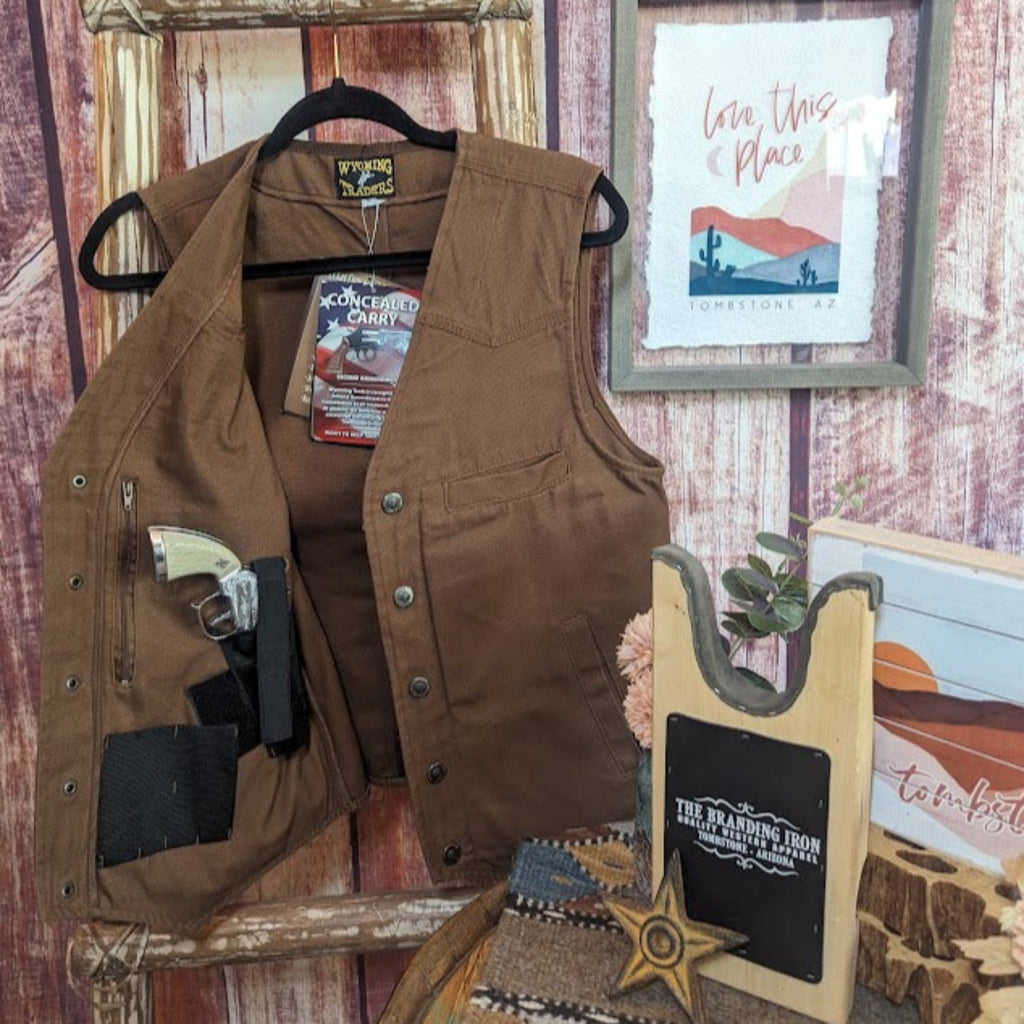 Conceal Carry Vest, the "Texas" by Wyoming Traders Inside View Brown