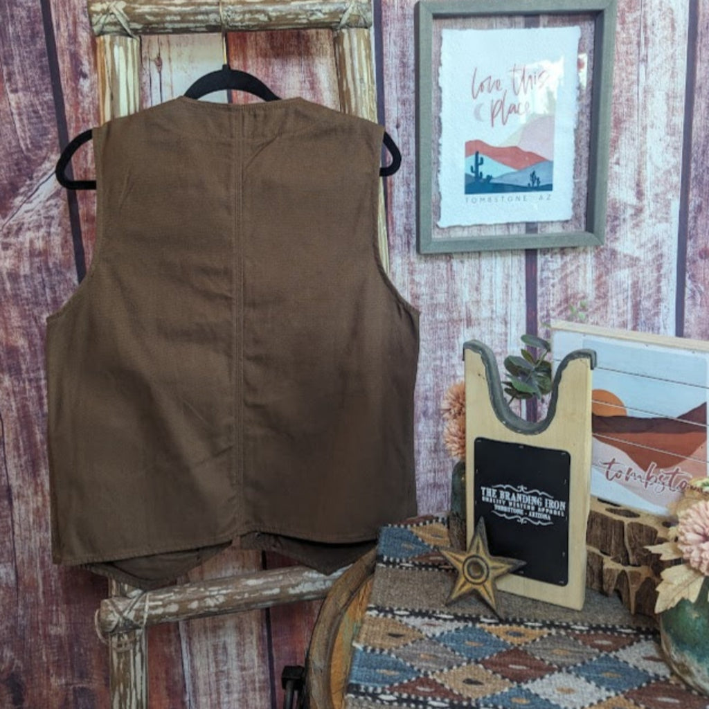 Conceal Carry Vest, the "Texas" by Wyoming Traders Back View Brown