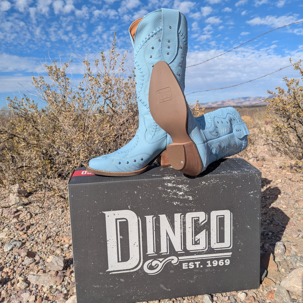 Women's  Light Blue Leather Boots "Pretty 'N Pink" by Dingo DI2220