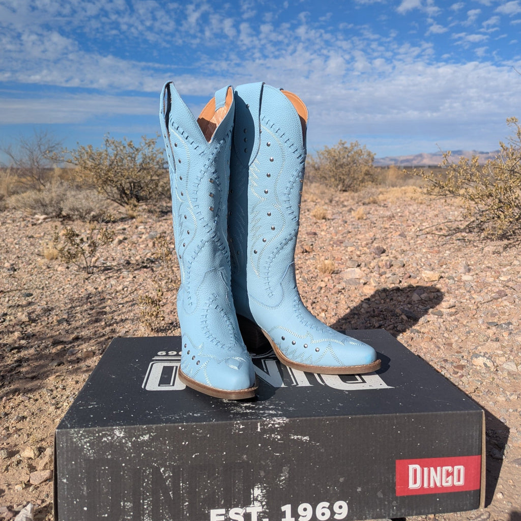 Women's  Light Blue Leather Boots "Pretty 'N Pink" by Dingo DI2220