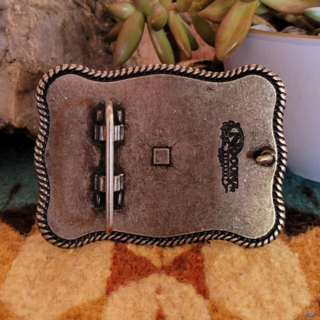Rectangle Belt Buckle "Aged American Flag" by Nocona 37040 Back View