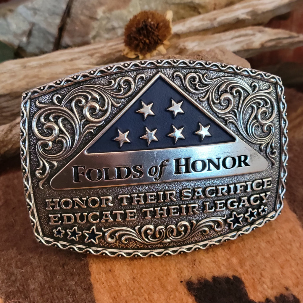Remembrance Belt Buckle "Folds of Honor" by Montana Silversmith FOH242 Front View