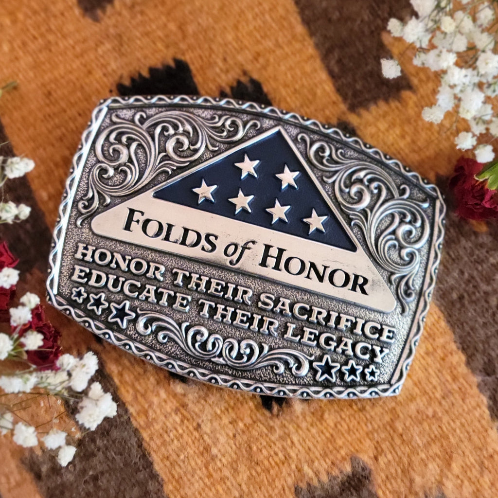 Remembrance Belt Buckle "Folds of Honor" by Montana Silversmith FOH242 Top Front View