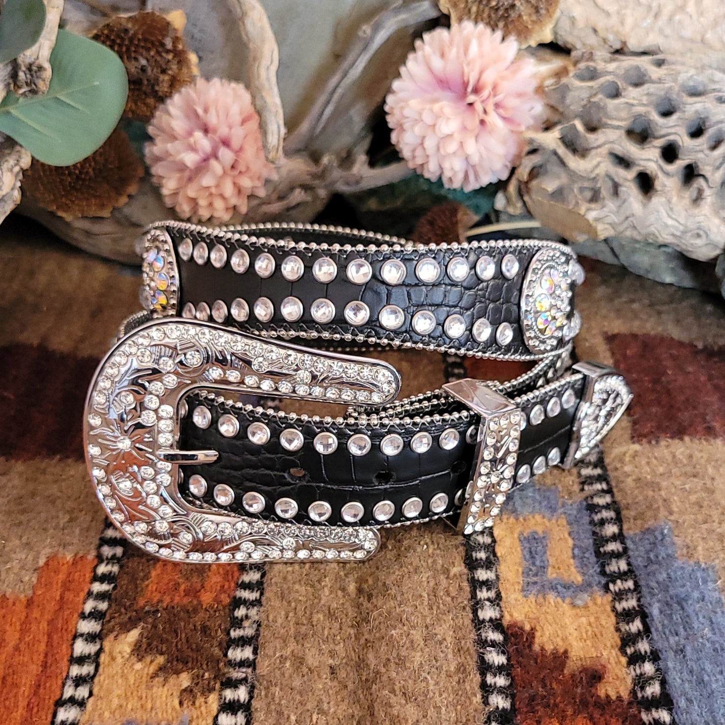 Scalloped Black Croc Belt with Rhinestones by Blazin' Roxx Scalloped Black Croc Belt with Rhinestones by Blazin' Roxx