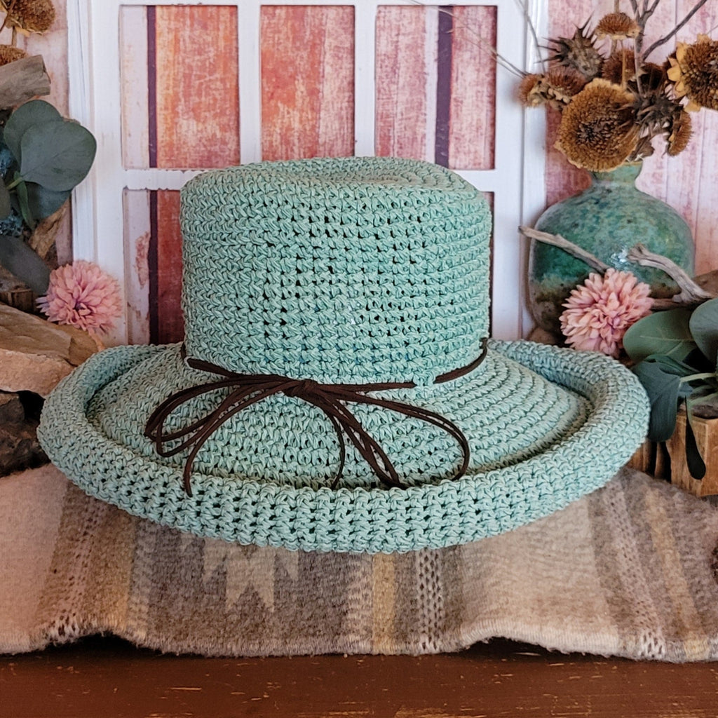 Straw Hat the "Brianna" by Scala SCA10461 Back View Turquoise 