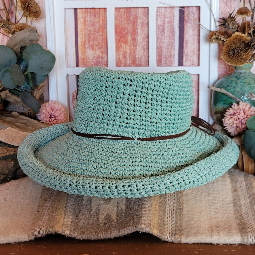 Straw Hat the "Brianna" by Scala SCA10461 Front Side View Turquoise 
