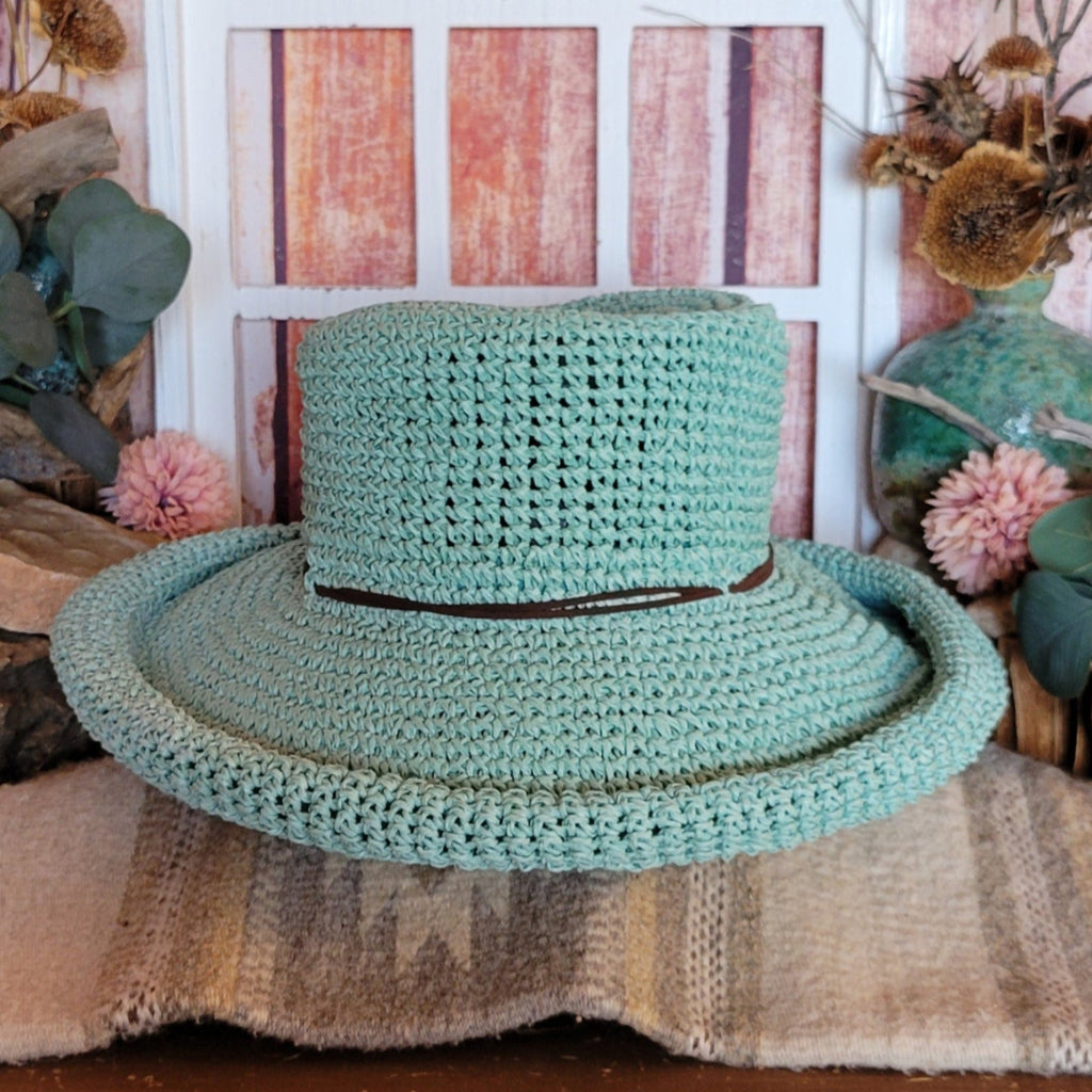 Straw Hat the "Brianna" by Scala SCA10461 Front View Turquoise 