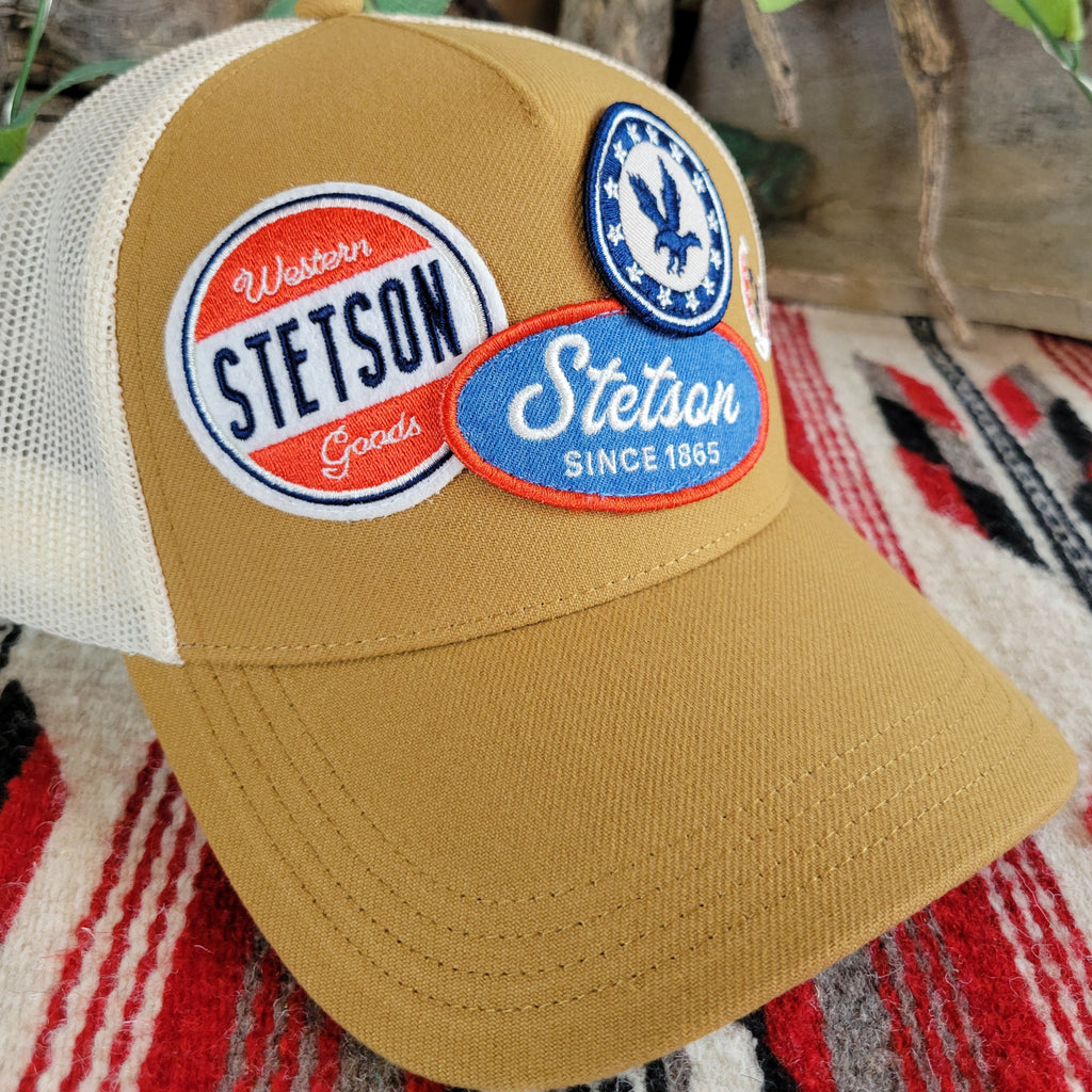 A close-up of the three Stetson patches.