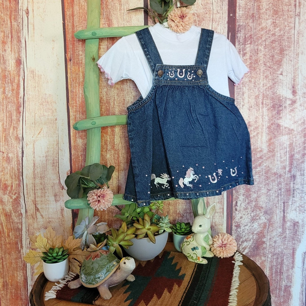 Toddlers' Denim Jumper "Pony" by Kiddie Korral 13POP Front View