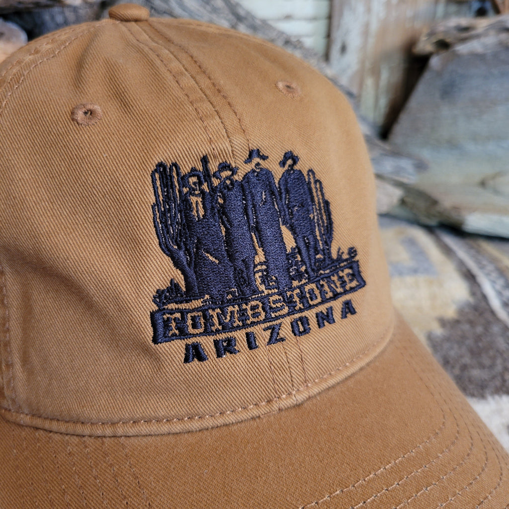 Embroidered tombstone lawmen on the front.