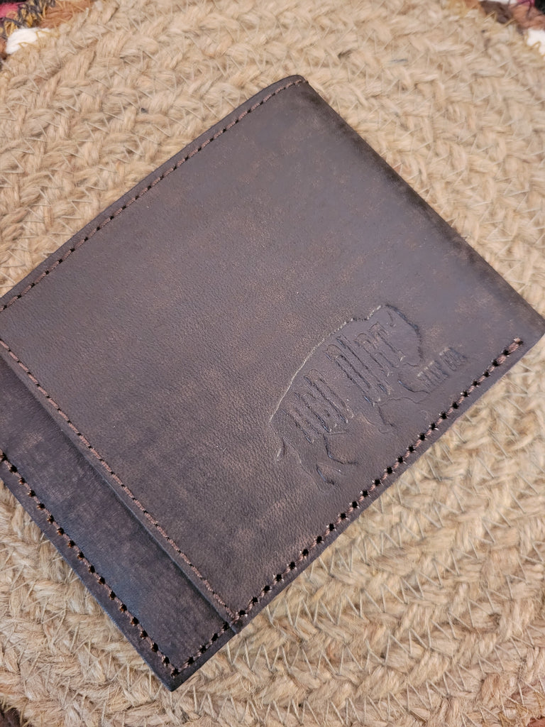 Trifold Wallet in Dark Brown with Ivory overlay by Red Dirt Hat.  23111881W1 Back View..