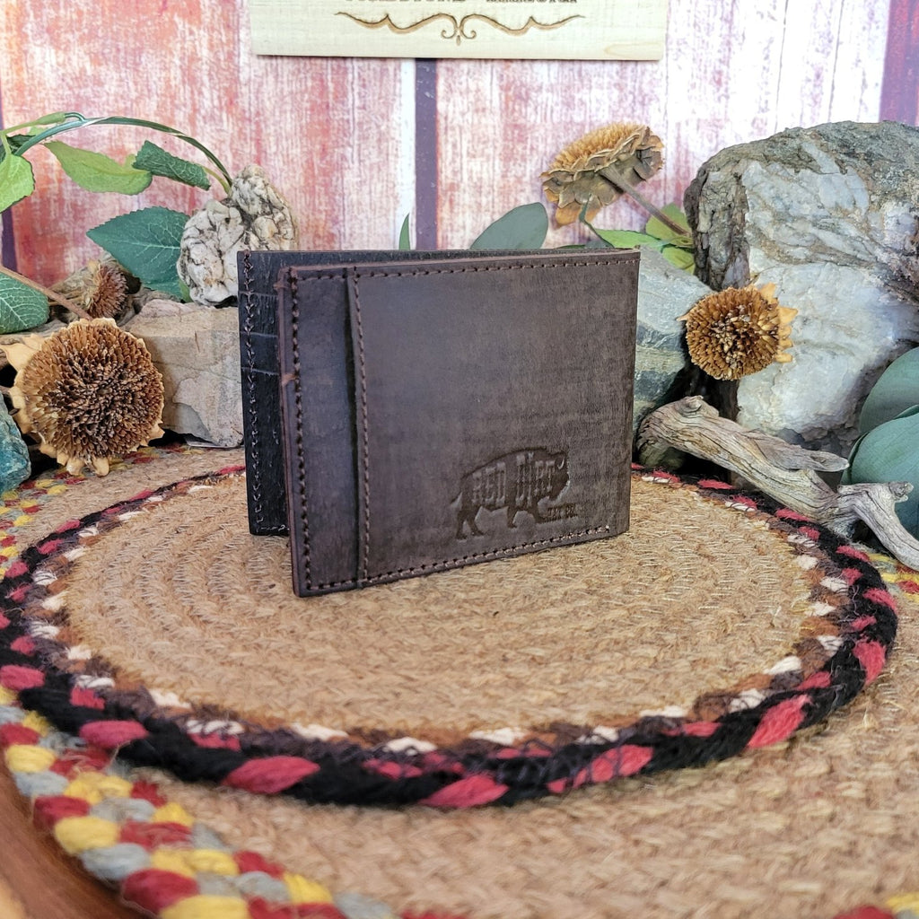 Trifold Wallet in Dark Brown with Ivory overlay by Red Dirt Hat.  23111881W1 Back View2