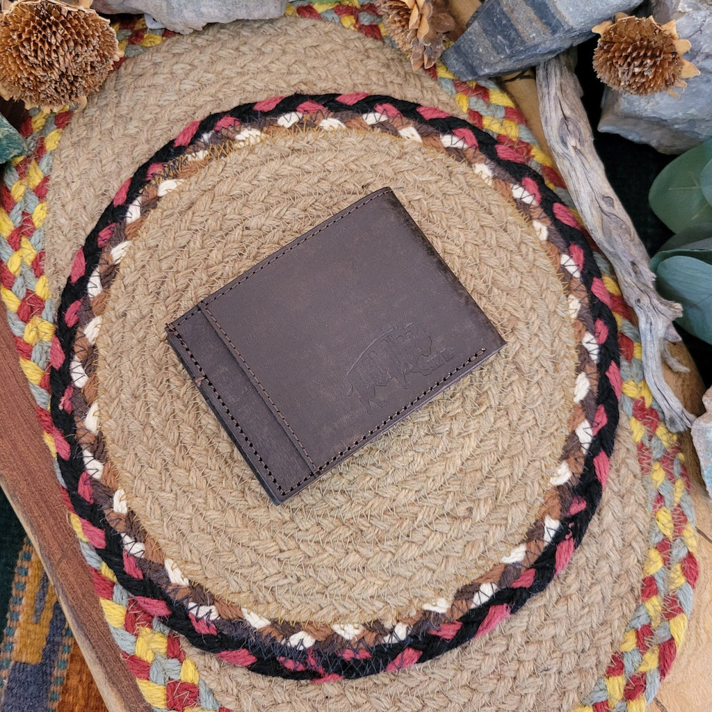 Trifold Wallet in Dark Brown with Ivory overlay by Red Dirt Hat.  23111881W1 Back View