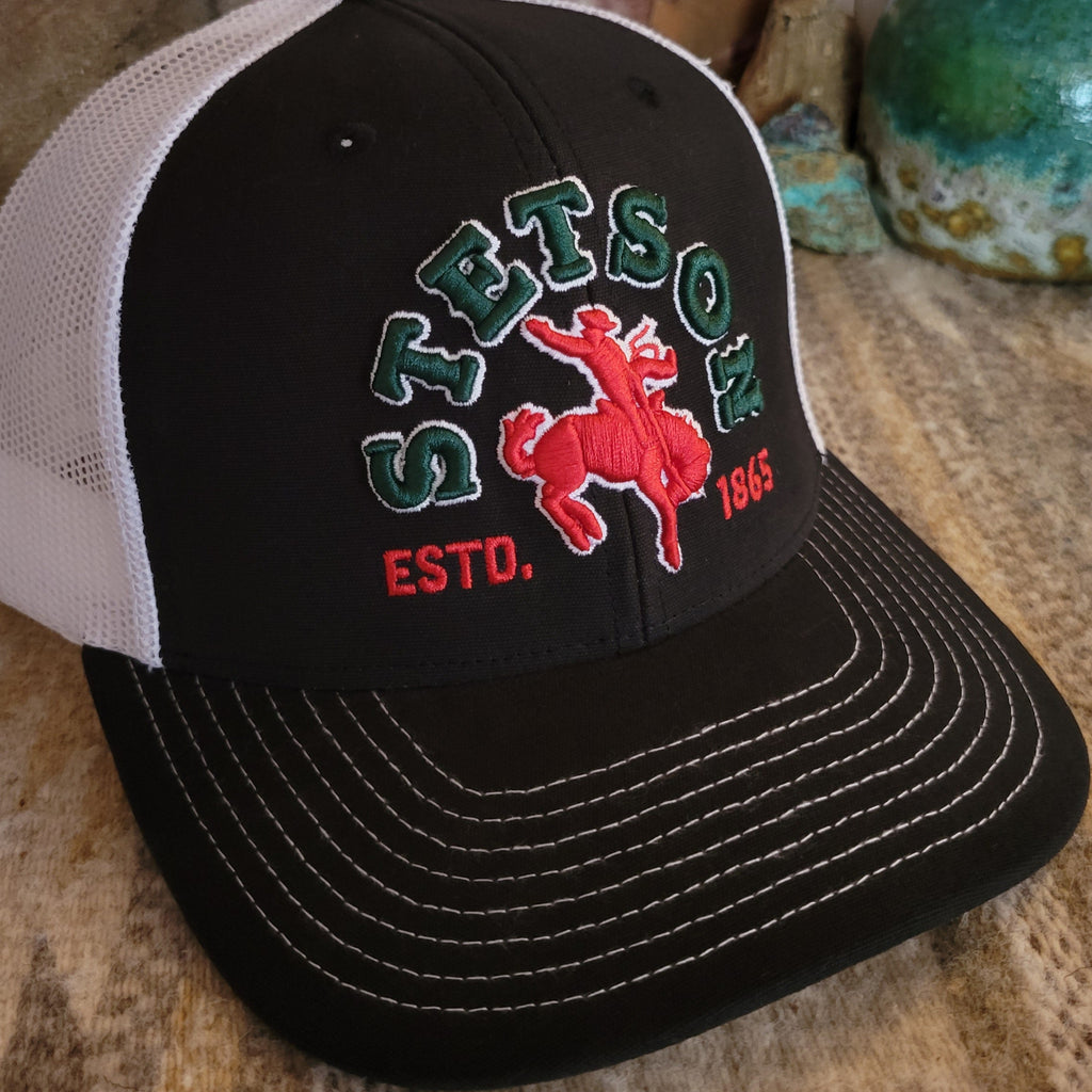 Close-up highlights the intricate stitching of the bronco rider embroidery.