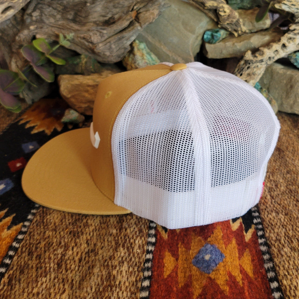 White mesh paneling on the side of the cap.