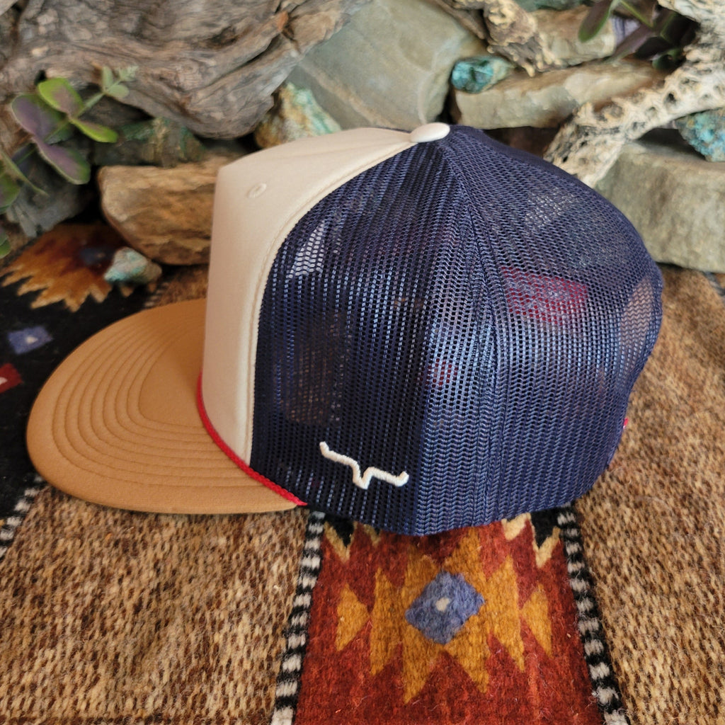 Navy mesh paneling with Kimes Ranch logo embroidered on the side.