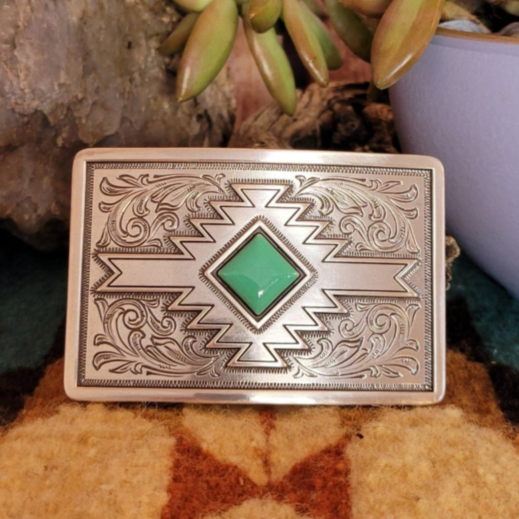 "Turquoise Diamond" Belt Buckle by Blazin' Roxx   37904 Front View