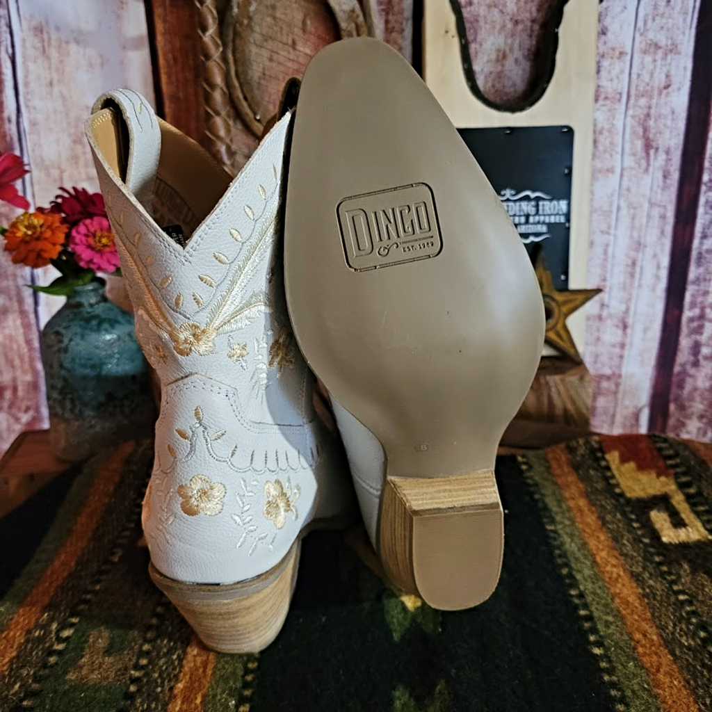 Women's Short Leather Boots the "Primrose" by Dingo DI 748 white bottom view