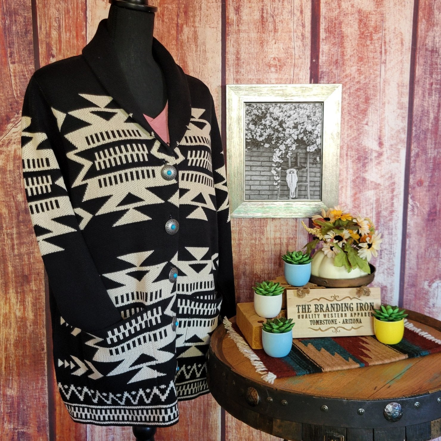 Women's aztec print sweater cardigan discount