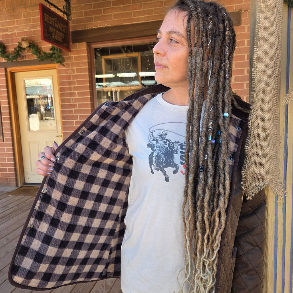 Women's Barn Jacket "Canyonland" by Outback Trading  on model open inside view