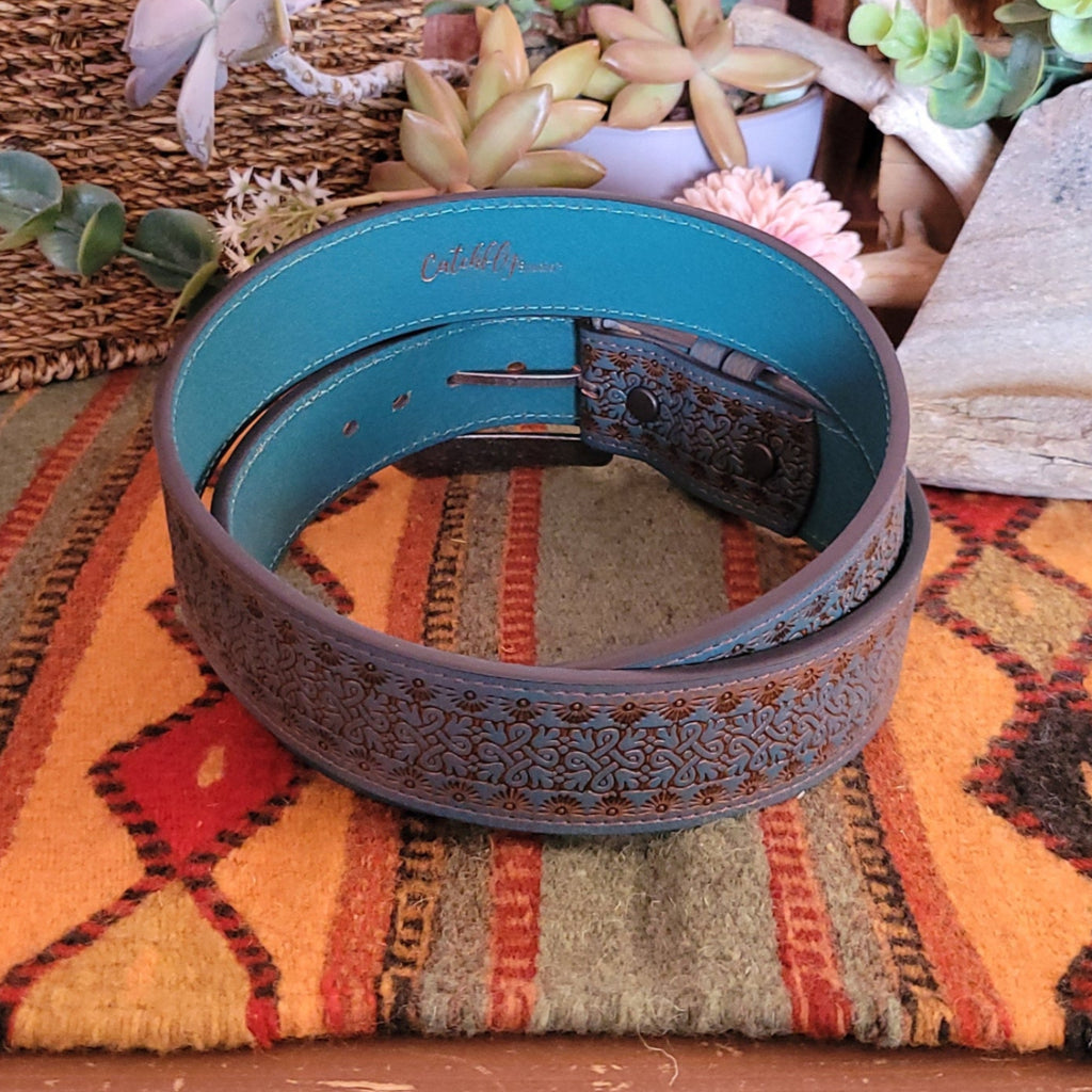 Women's Belt With Turquoise Wash by Catchfly  22093BE16 Back View