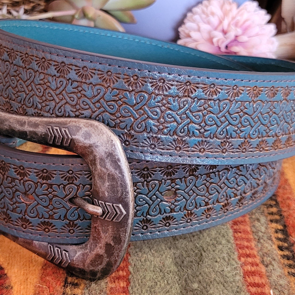 Women's Belt With Turquoise Wash by Catchfly  22093BE16 Detailed View