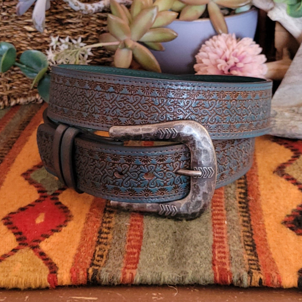 Women's Belt With Turquoise Wash by Catchfly  22093BE16 Front View