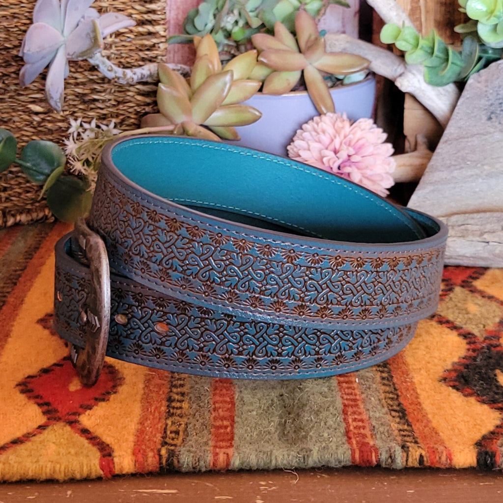 Women's Belt With Turquoise Wash by Catchfly  22093BE16 Side View2